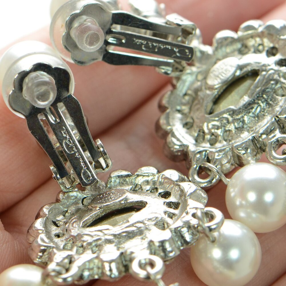 100% Authentic! Oscar de la Renta Crystal & Faux Pearl drop Earrings - Picture 8 of 9